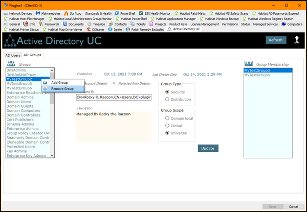 Active Directory UC Client Screen