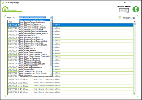 Habitat Server Plugin Logs