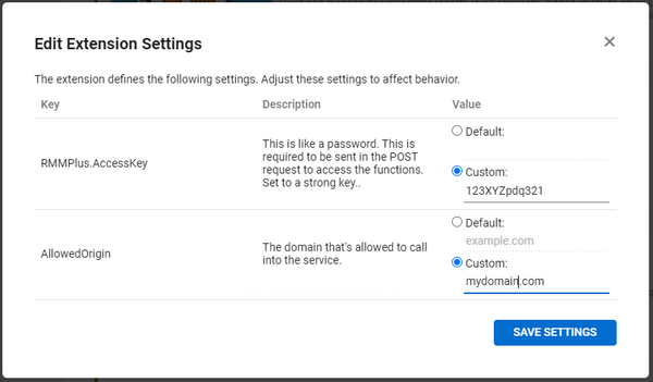 RMM Extension Settings