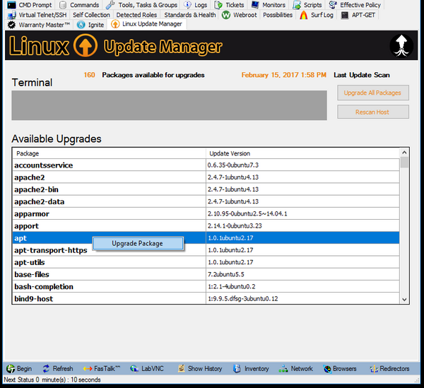 Linux Update Manager Computer Console APT Screen